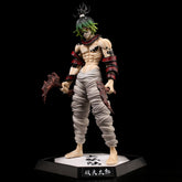 The Gyutaro Demon Slayer Figure is a 29CM PVC action figure featuring green and black hair, muscular build, tattered pants, dark chest markings, and a claw weapon. This collectible stands on a hexagonal base. Brand: Demon Slayer.