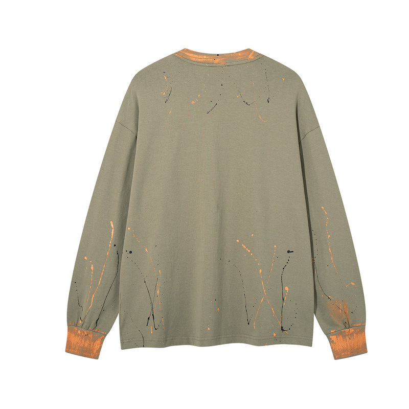 MFOUR Doberman Graphic Long Sleeve Shirt – Streetwear Paint Splatter Tee