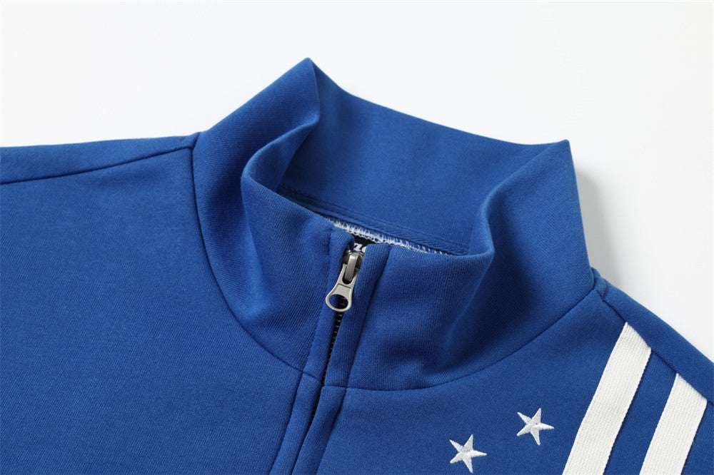 Track Jacket Mock Neck Full-Zip with Stripe Detail & Star Embroidery