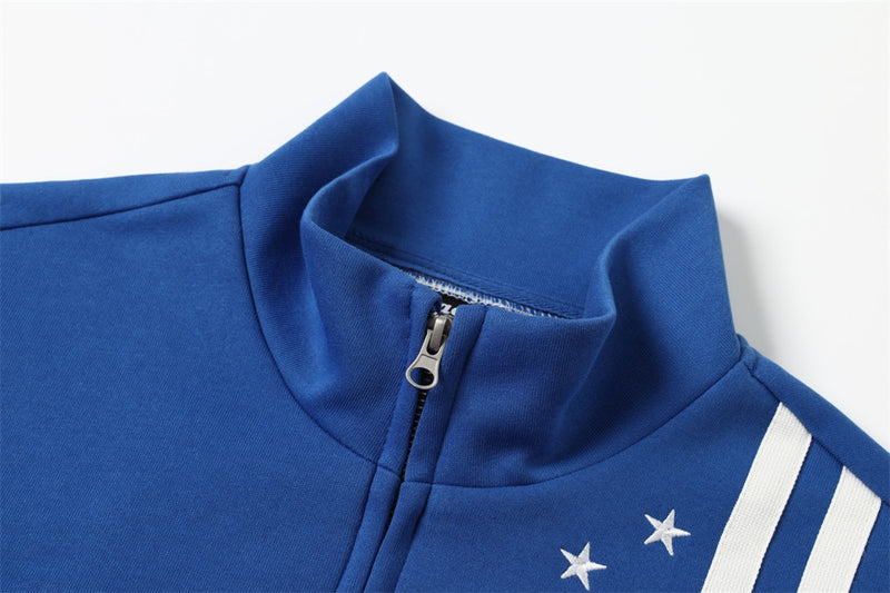 Track Jacket Mock Neck Full-Zip with Stripe Detail & Star Embroidery