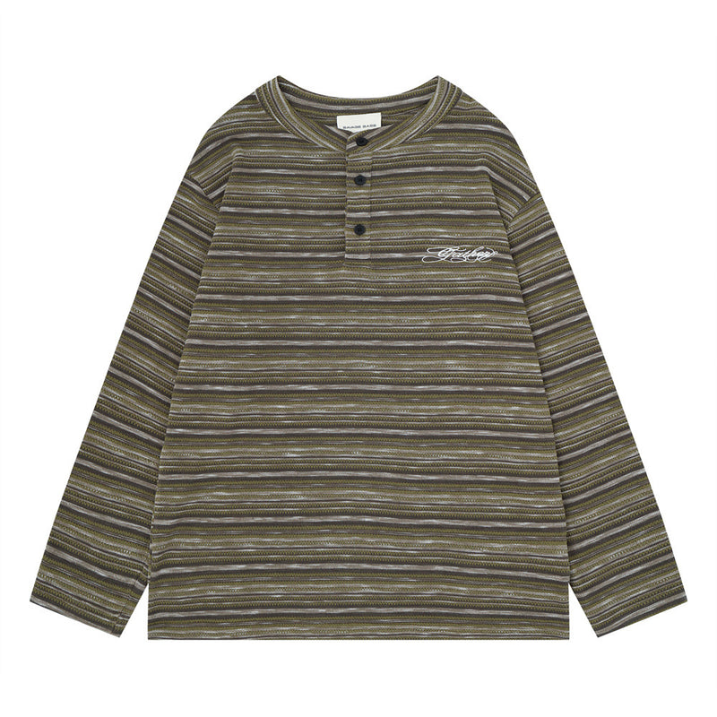 Chemise homme rayée à manches longues style Henley – Haut en maille à coupe décontractée avec boutons