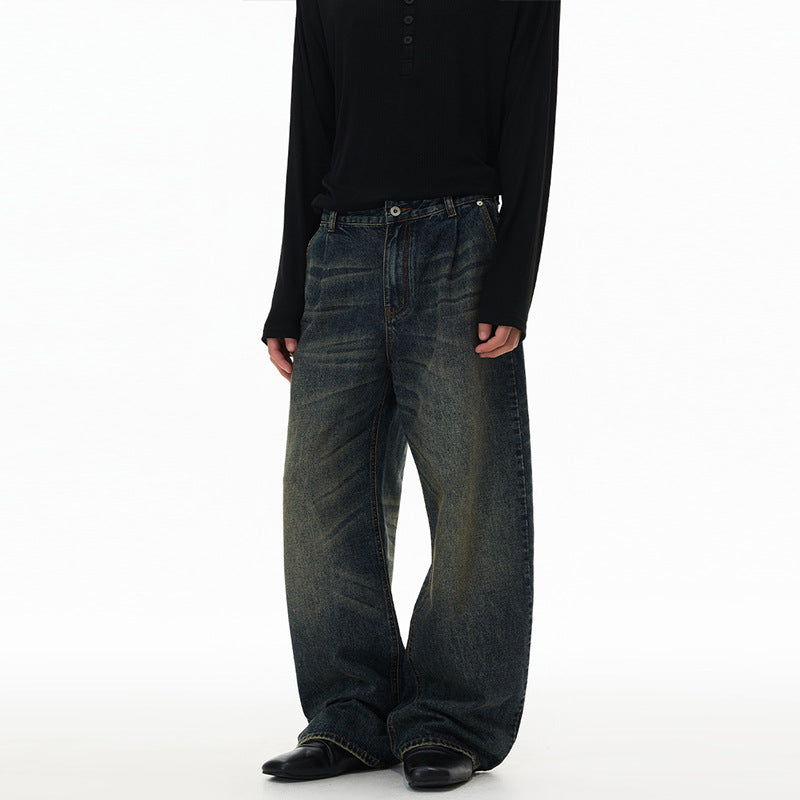 Jean baggy bleu homme – Coupe droite et large délavée vintage