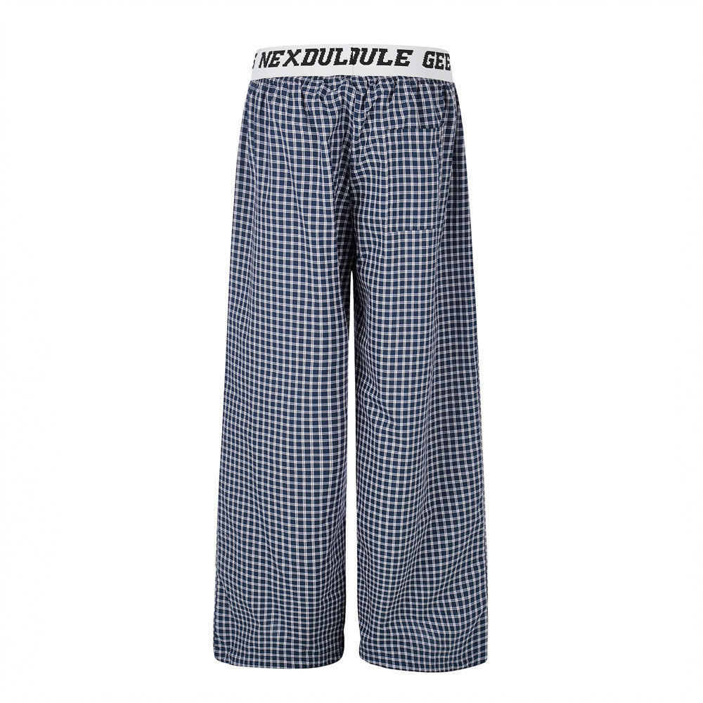 Plaid Wide-Leg Pants with Logo Elastic Waistband