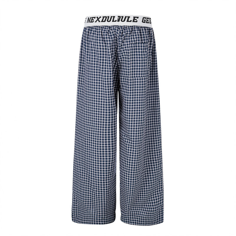 Plaid Wide-Leg Pants with Logo Elastic Waistband