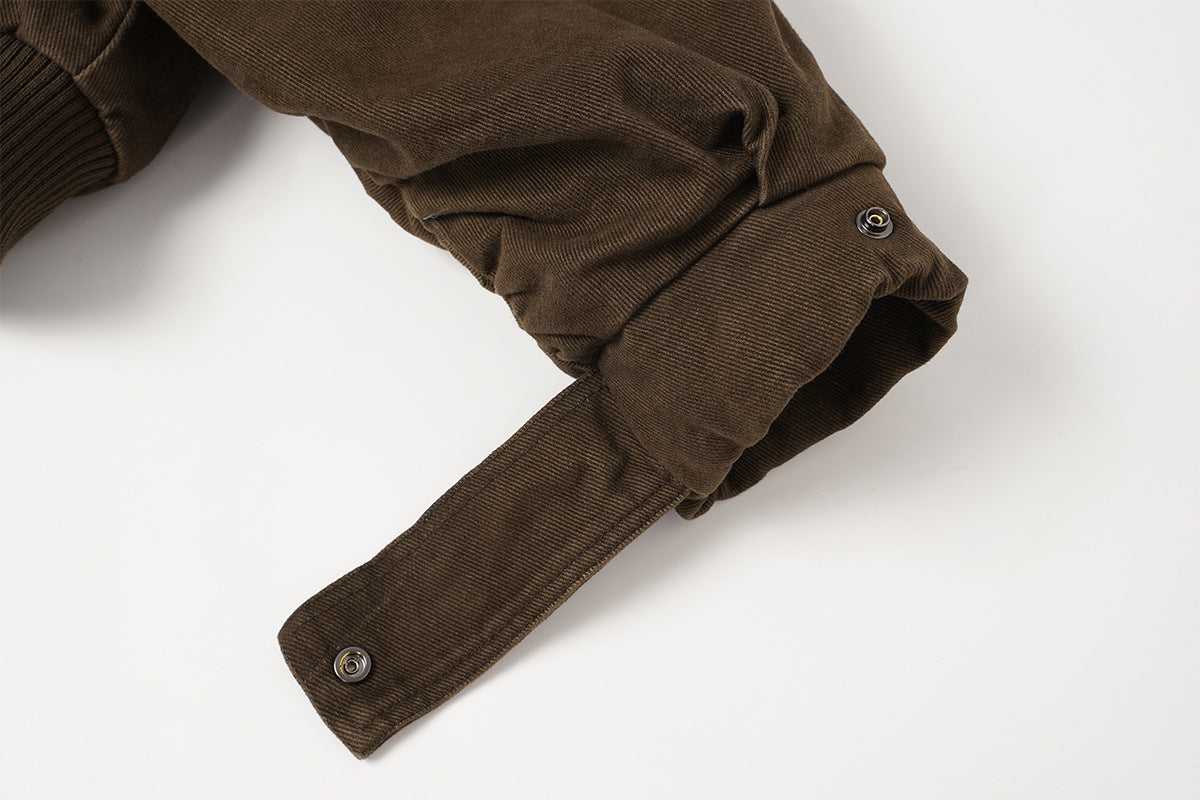 Retro Washed Cotton Bomber Jacket with Sherpa Collar