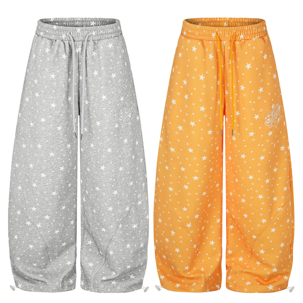 Star Print Wide-Leg Sweatpants – Oversized Streetwear Jogger Pants