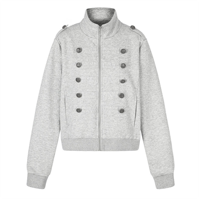 Men's Zip-Up Jacket Military Double-Breasted Stand Collar Short Bomber