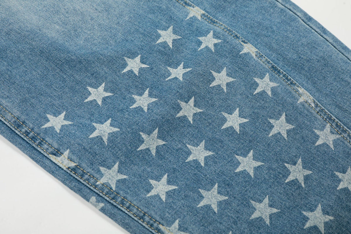 Baggy Star Print Jeans Wide-Leg Denim Pants