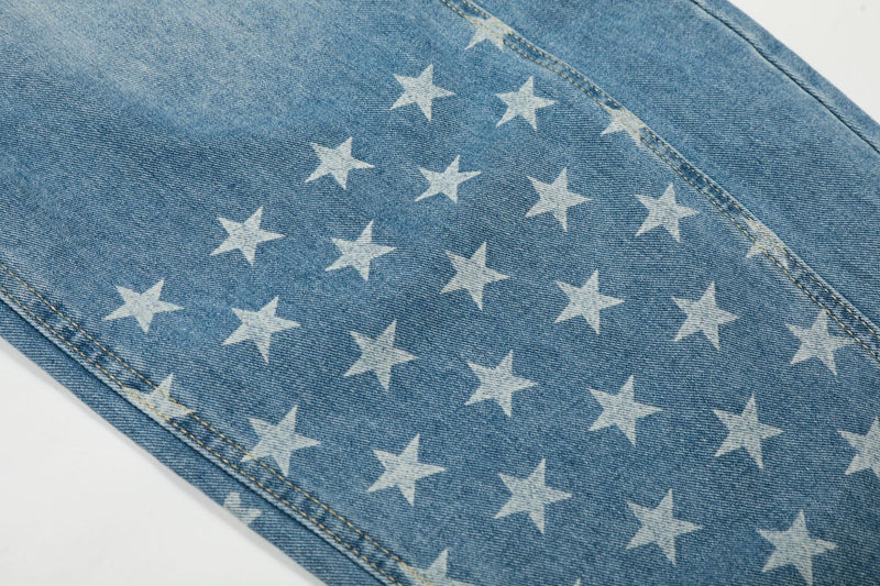 Baggy Star Print Jeans Wide-Leg Denim Pants
