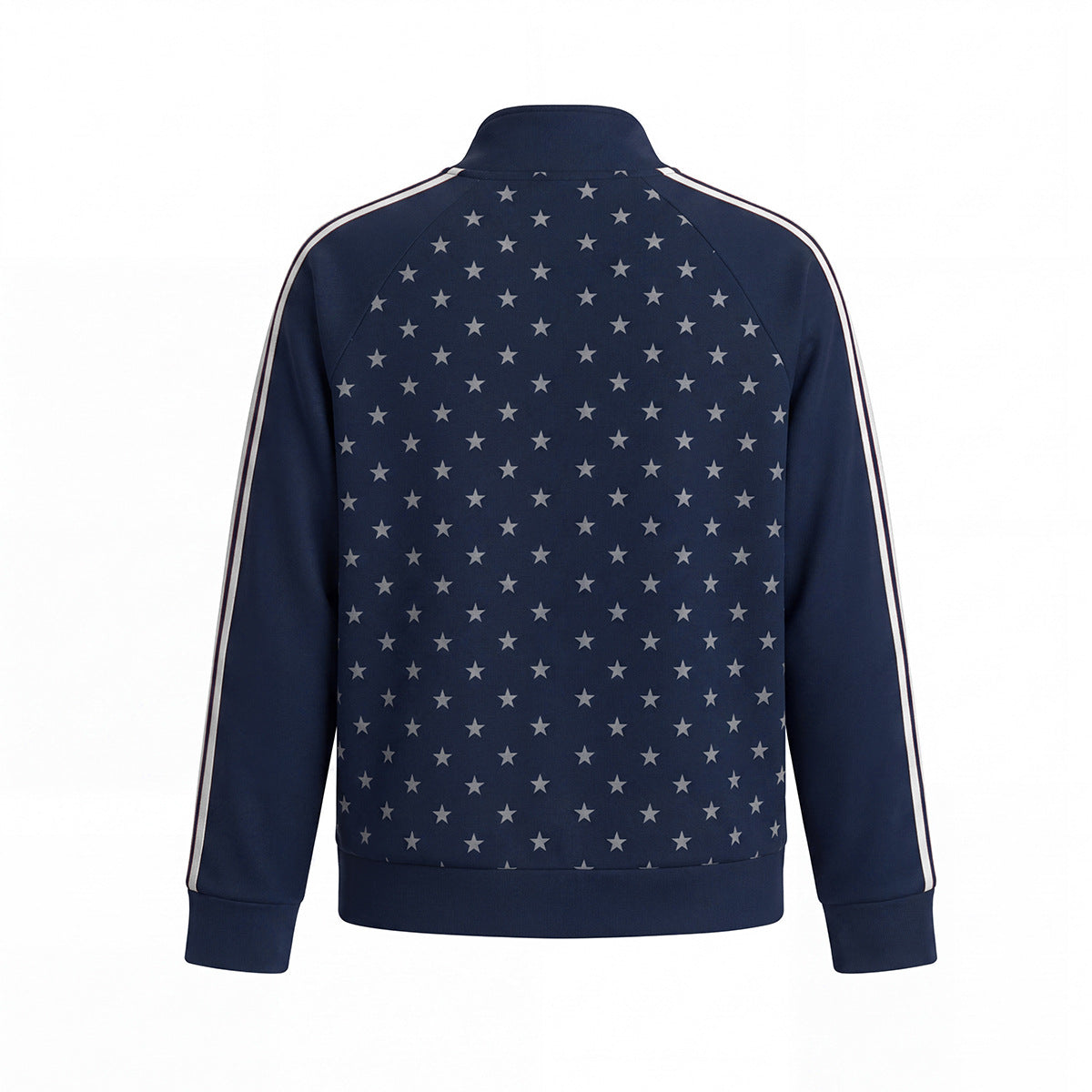 Chaqueta Deportiva con Estrellas – Cremallera Completa, Cuello Alto y Rayas Laterales