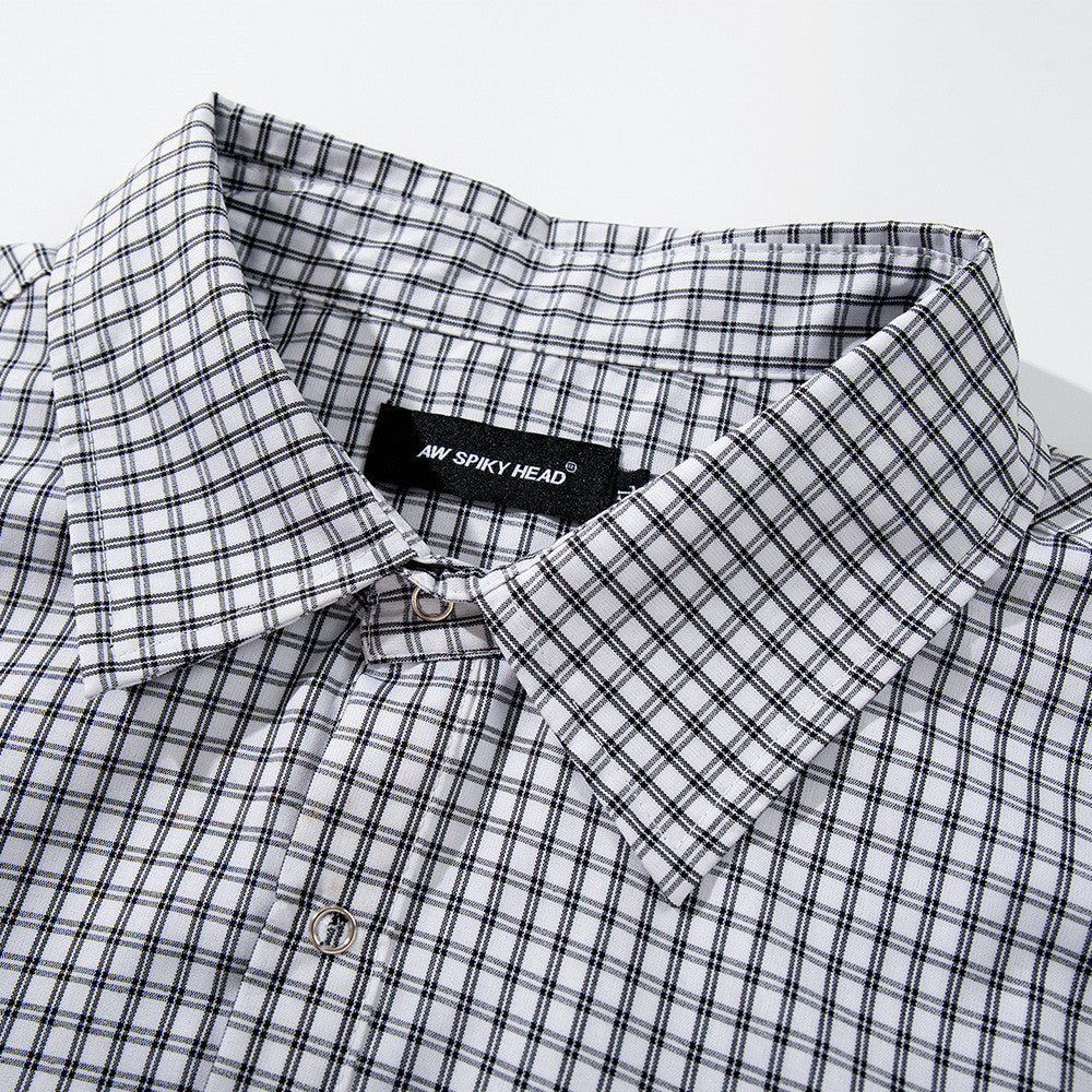 Men's Plaid Short Sleeve Shirt with Drawstring Hem | Oversized Workwear Style