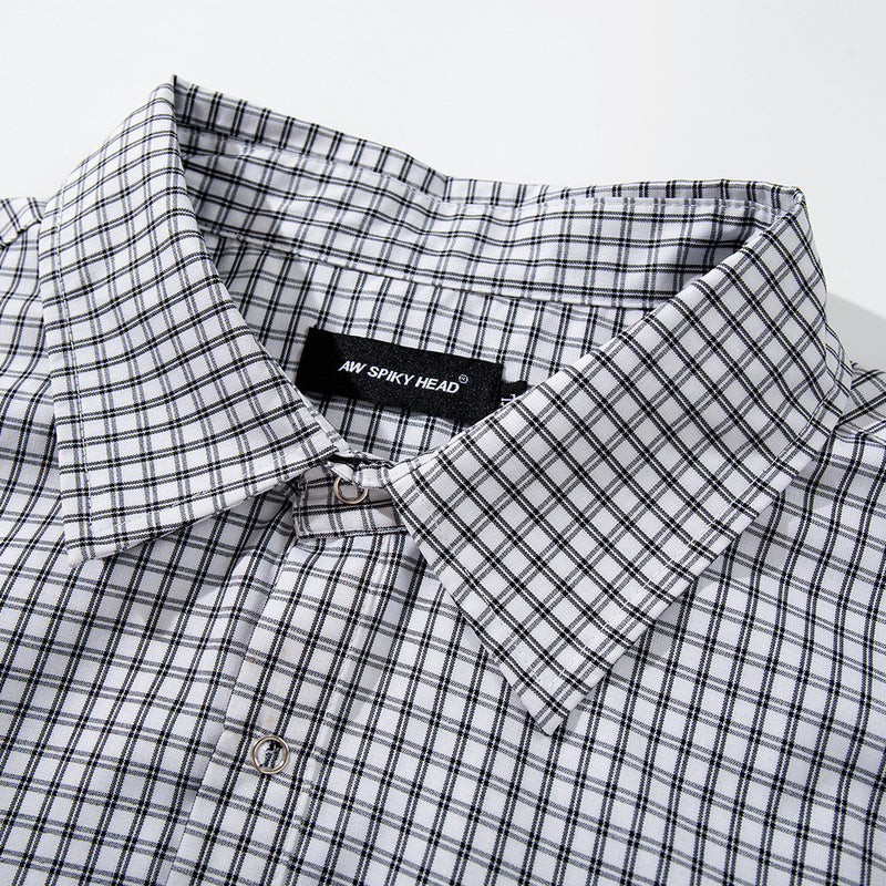 Men's Plaid Short Sleeve Shirt with Drawstring Hem | Oversized Workwear Style