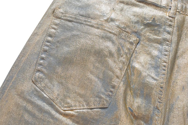 Jean flare métallisé doré – Pantalon en denim large à pattes d’éléphant