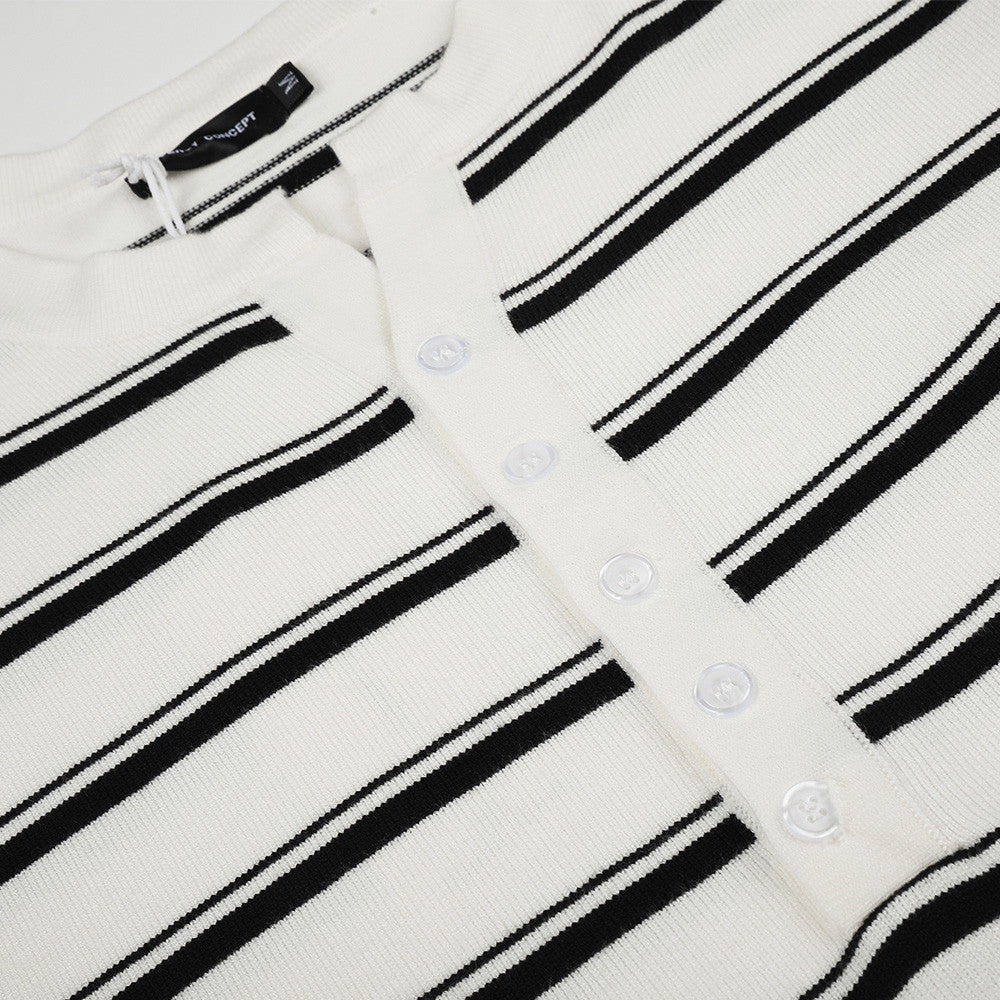 Pull polo homme à manches longues – Maille rayée à col tunisien