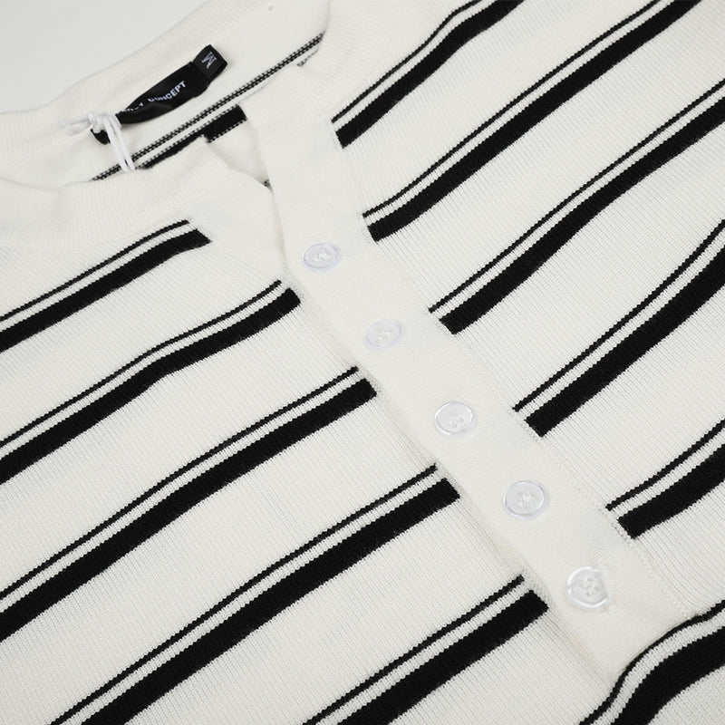 Pull polo homme à manches longues – Maille rayée à col tunisien