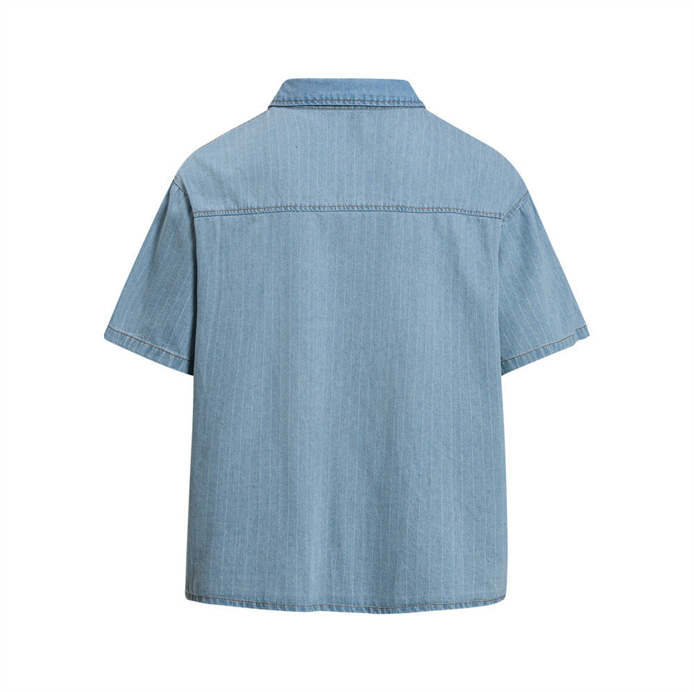 Vintage Polo Club Badge Embroidered Denim Short Sleeve Shirt