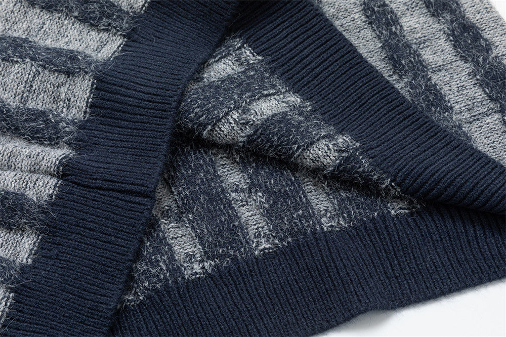 Men's Long Sleeve Sweater Polo – Vertical Stripe Half-Button Knit
