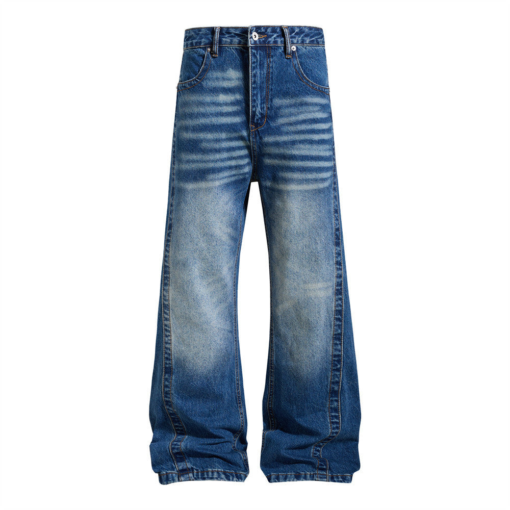 Herren Vintage-Washed-Wide-Leg-Flare-Jeans – Entspannte Passform, Used-Denim