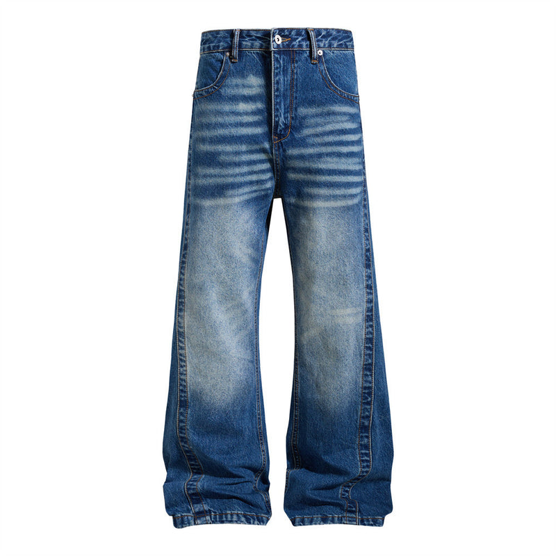 Herren Vintage-Washed-Wide-Leg-Flare-Jeans – Entspannte Passform, Used-Denim