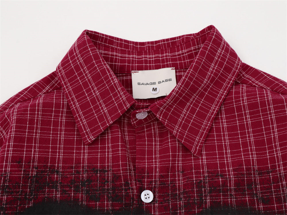 Flannel Long Sleeve Shirt Men – Oversized Plaid Abstract Face & Letter Print