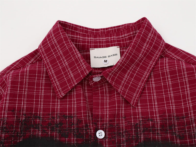 Flannel Long Sleeve Shirt Men – Oversized Plaid Abstract Face & Letter Print
