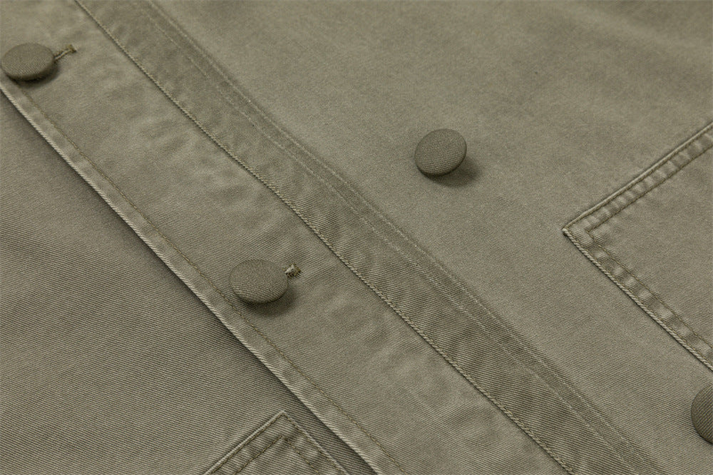 Oversized Workwear Jacket – Men's Olive Double-Breasted Utility Coat