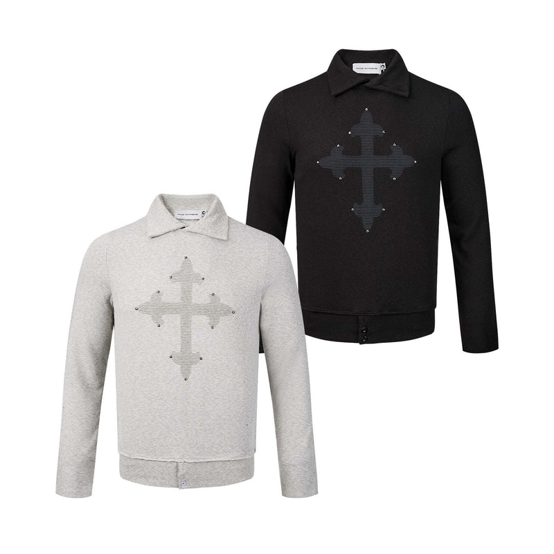 Polo manches longues avec écusson croix clouté – Haut streetwear vintage à ourlet brut