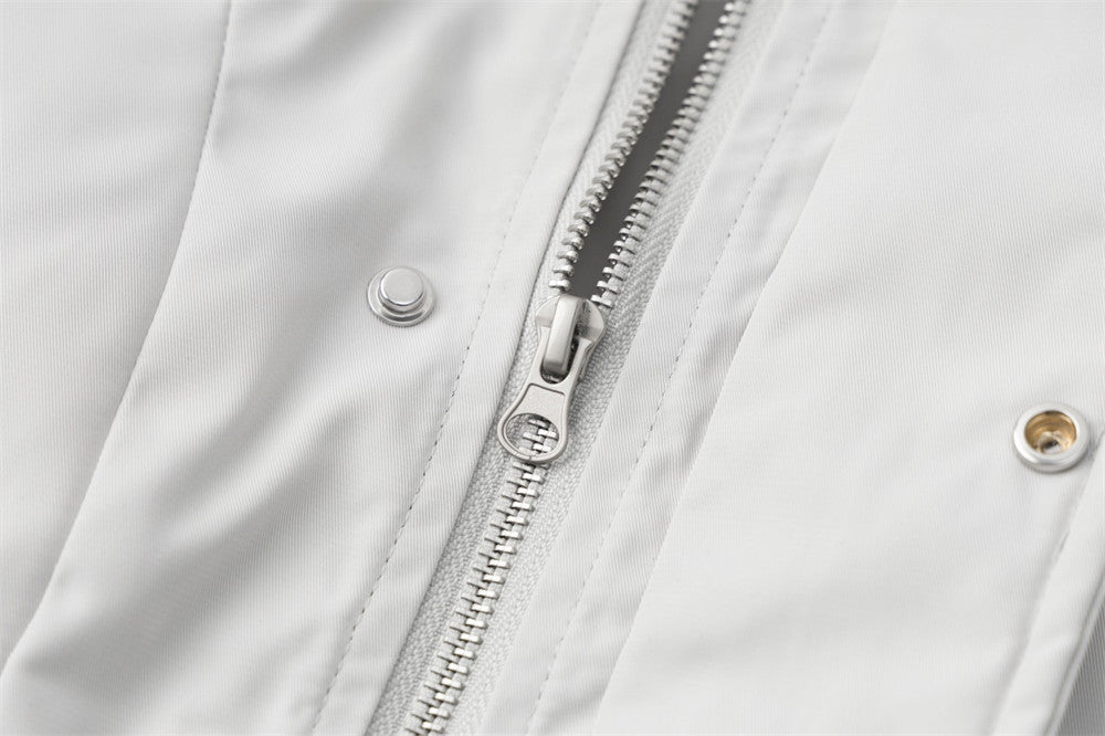 Oversized Puffer Bomber Jacket – Stand Collar, Geometric Seam Detail