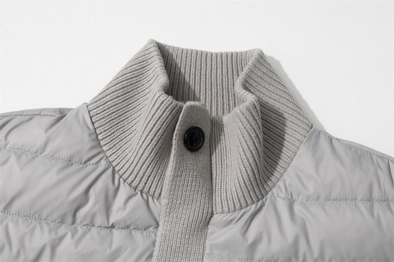 Men's Quilted Puffer Jacket with Ribbed Knit Sleeves & High Neck
