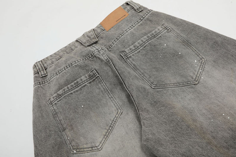 Jean baggy à jambes larges – Denim gris délavé à l’acide avec éclaboussures de peinture