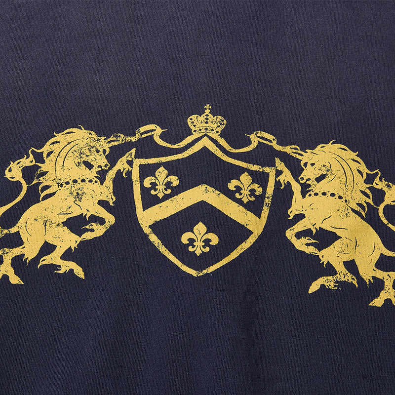 Oversized Zip-Up Hoodie Men — Distressed Heraldic Embroidery, Cropped Bomber Fit
