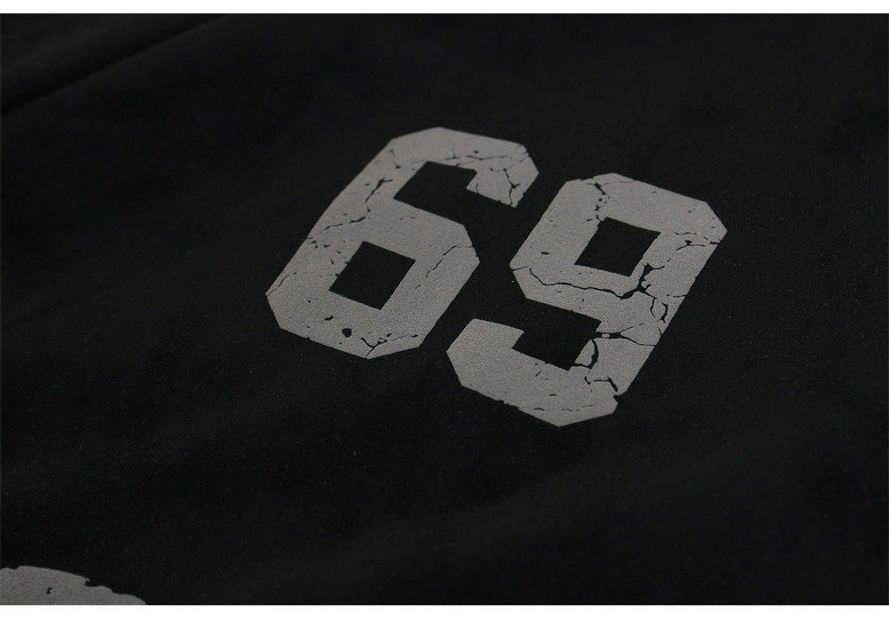 GLFS Colorblock Oversized Zip Up Hoodie – Distressed Letter Print, Dual Zipper