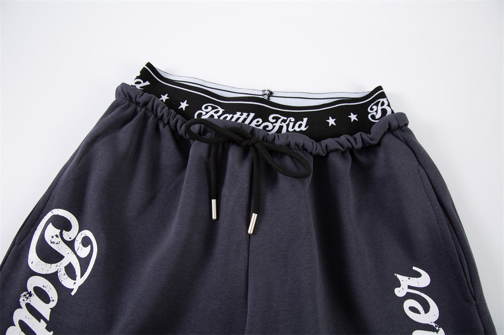 BattleKid Letter Print Wide Leg Sweatpants – Elastic Waist Streetwear Joggers