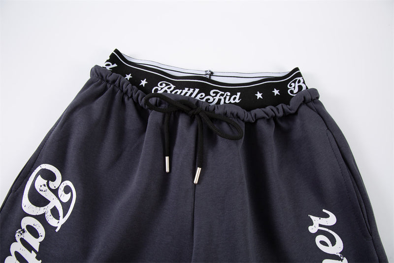 BattleKid Letter Print Wide Leg Sweatpants – Elastic Waist Streetwear Joggers