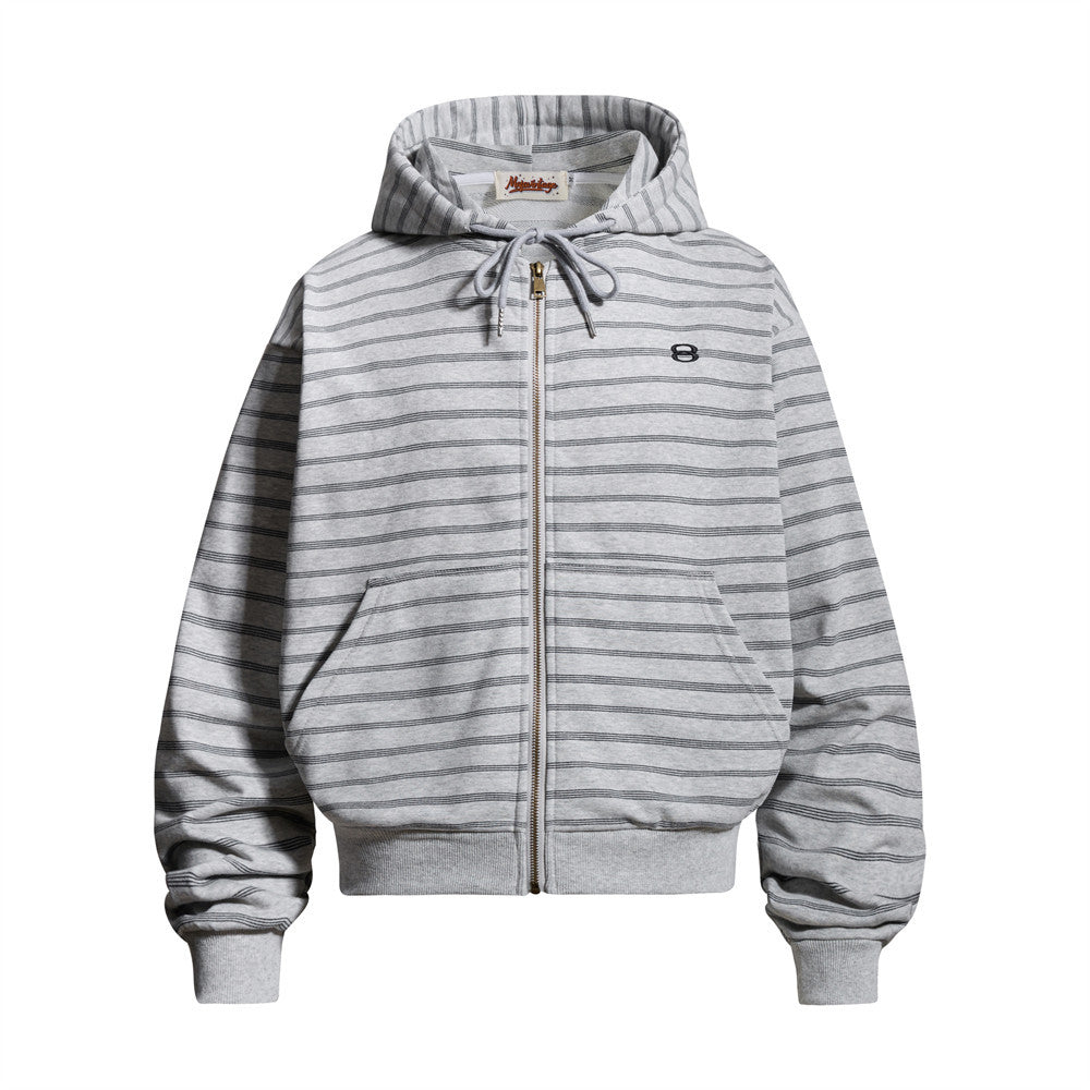 Striped Zip-Up Hoodie – Oversized Relaxed Fit Full-Zip Sweatshirt