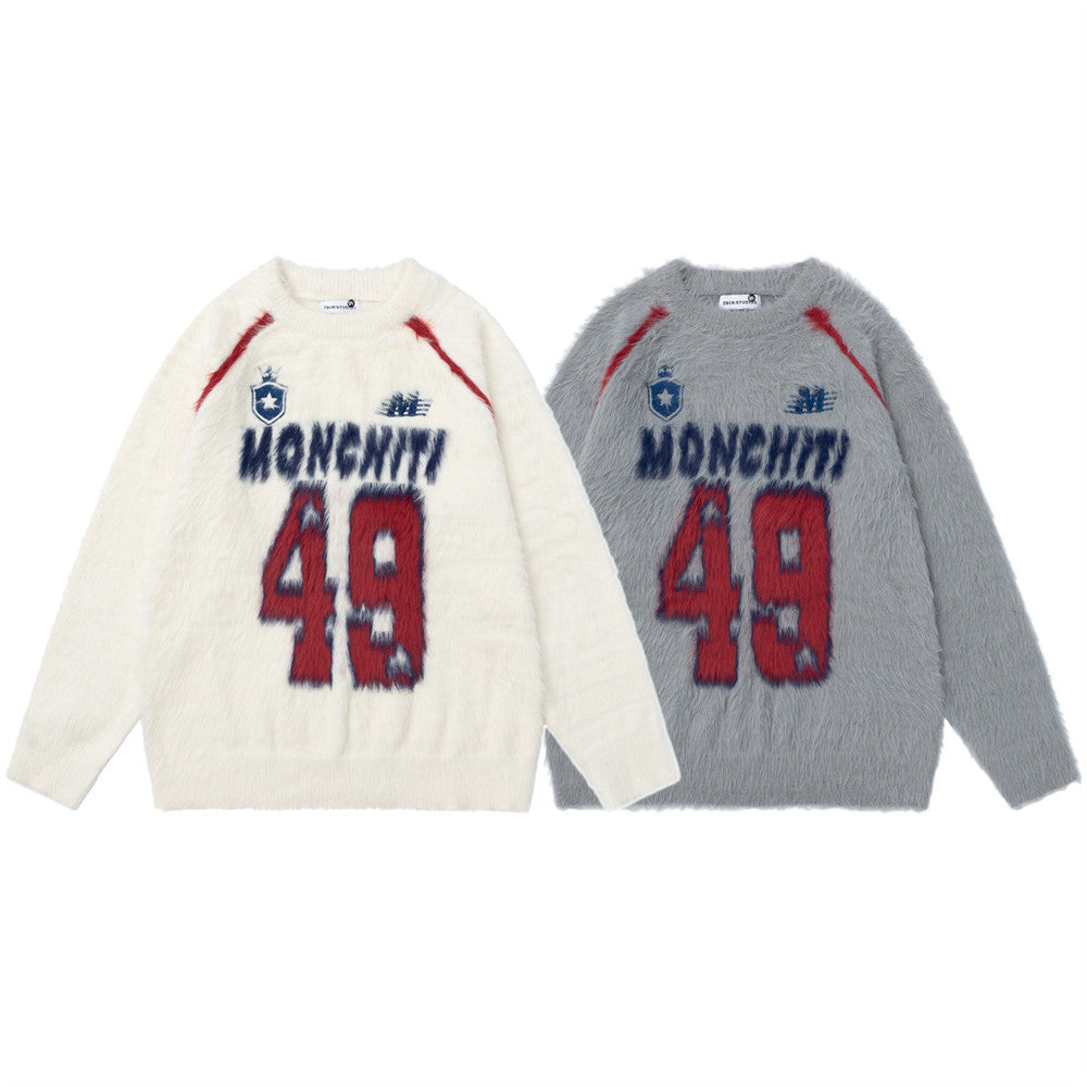 Monchiti 49 Fuzzy Knit Crewneck Sweater – Oversized Streetwear Pullover