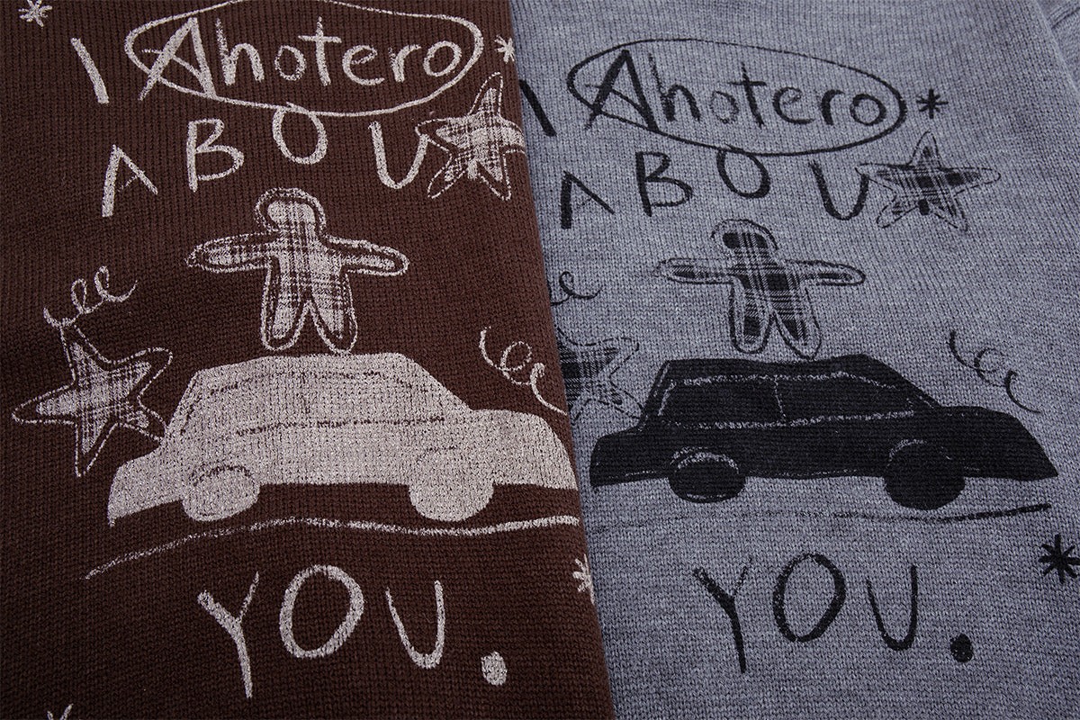 Crew Neck Graphic Knit Sweater – Retro American Campus Style