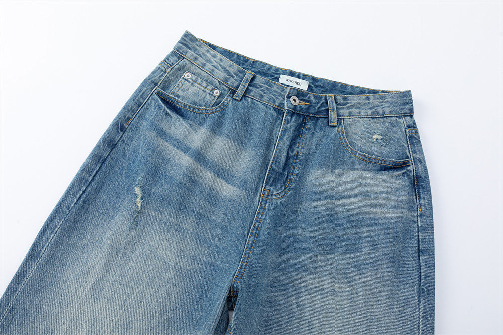 Wide-Leg Jeans – American Vintage Gradient Wash, Distressed Baggy Fit