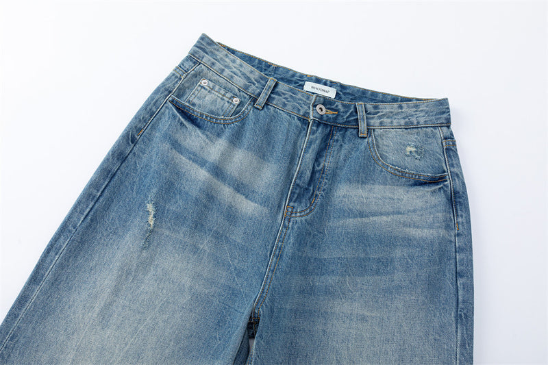 Wide-Leg Jeans – American Vintage Gradient Wash, Distressed Baggy Fit