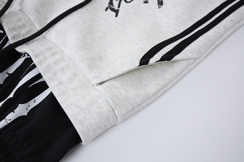Wide-Leg-Sweatpants mit Colorblock-Doppelbund und Varsity-Grafikprint