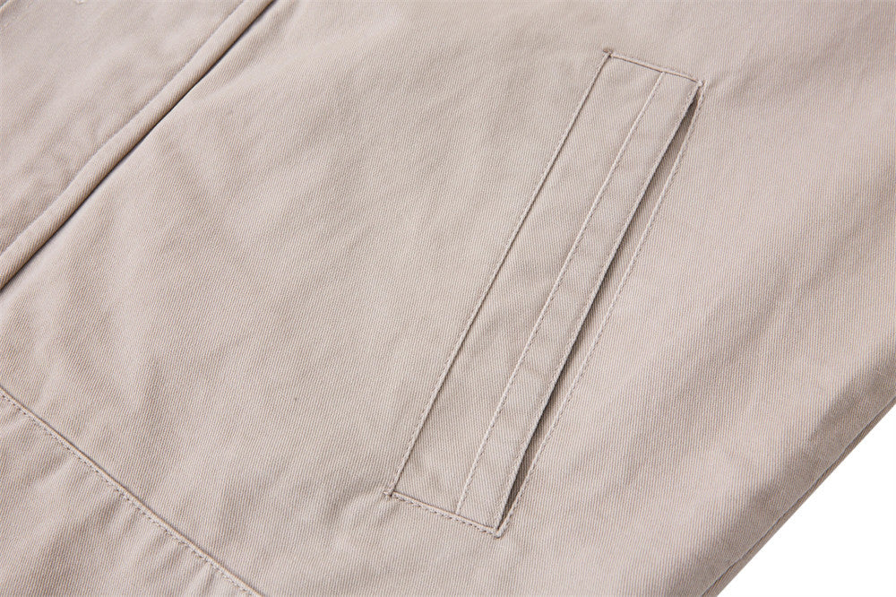 Men's Funnel-Neck Cropped Jacket – Solid Color Streetwear Harrington
