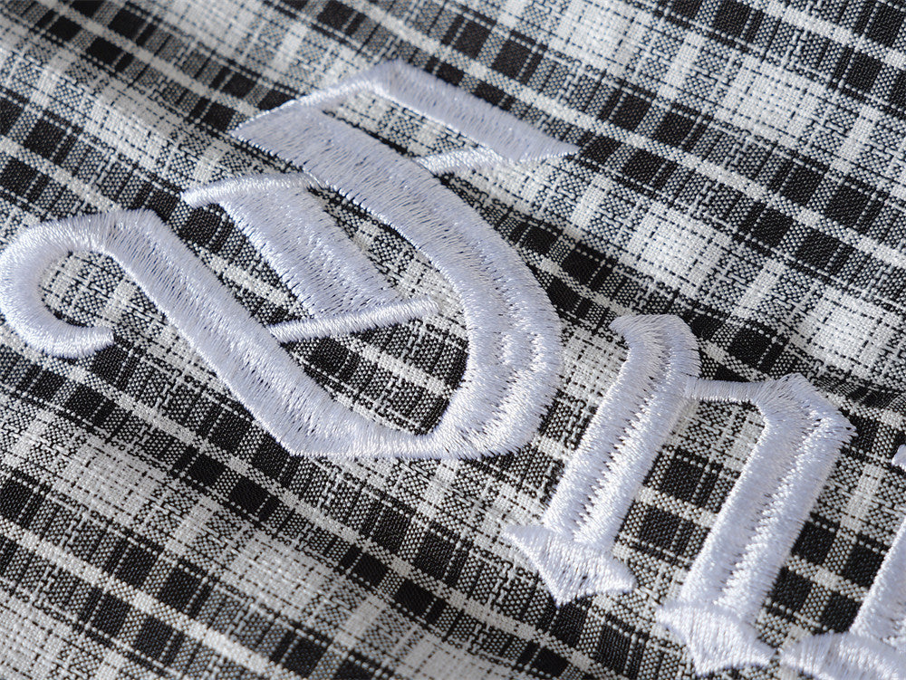 Embroidered Button Down Shirt – Men's Plaid Long Sleeve Gothic Logo Flannel