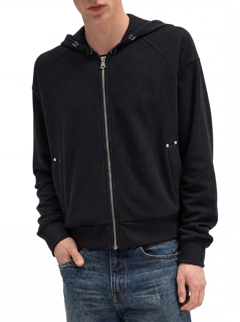 Sweat à capuche court zippé – Sweat intégralement zippé à manches raglan côtelées