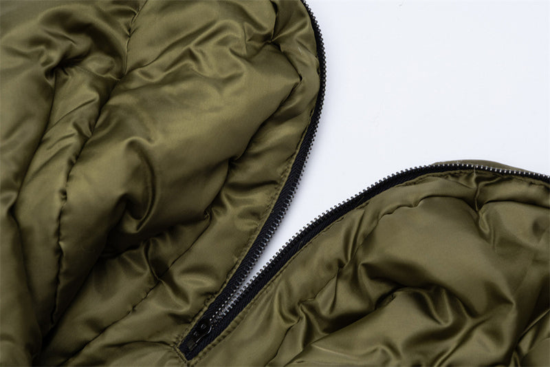 Veste bomber à capuche bordée de fourrure – Manteau d’hiver à poches multiples et double fermeture zippée