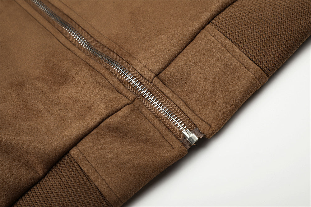 Veste zippée à capuche 2-en-1 – Extérieur effet daim et doublure polaire léopard