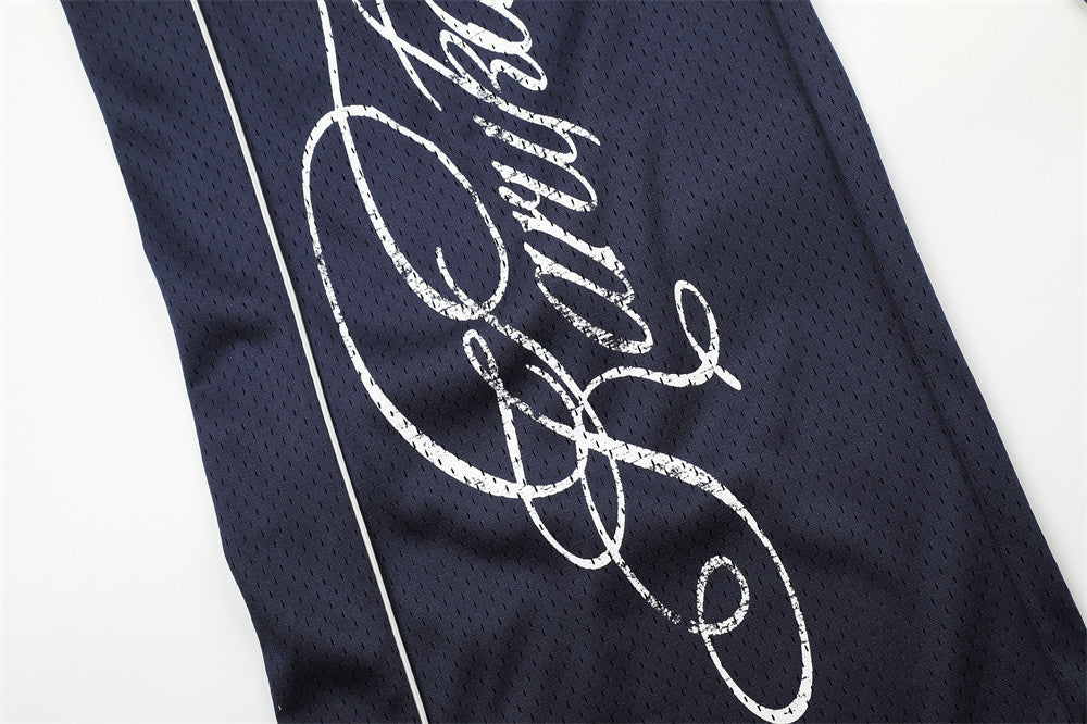 Herren-Meshhose mit weitem Bein und elastischem Bund – Script-Logo-Print, gerader Schnitt