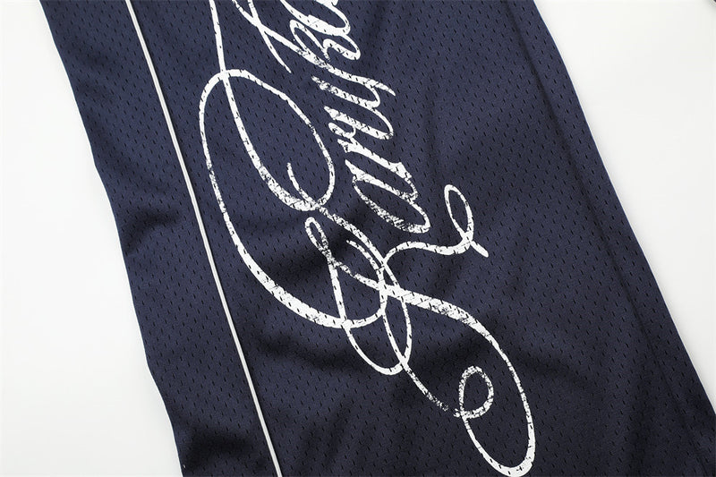 Herren-Meshhose mit weitem Bein und elastischem Bund – Script-Logo-Print, gerader Schnitt