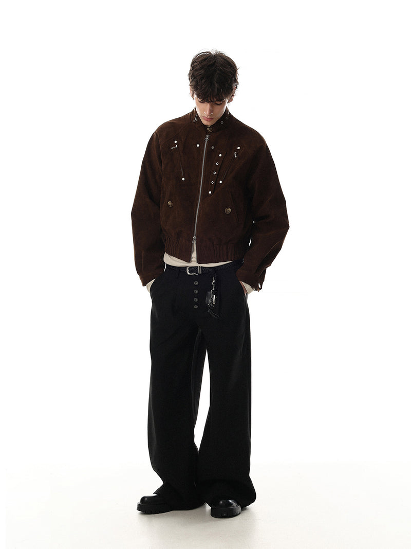 Blouson bomber court en suédine avec éléments métalliques – Style streetwear punk