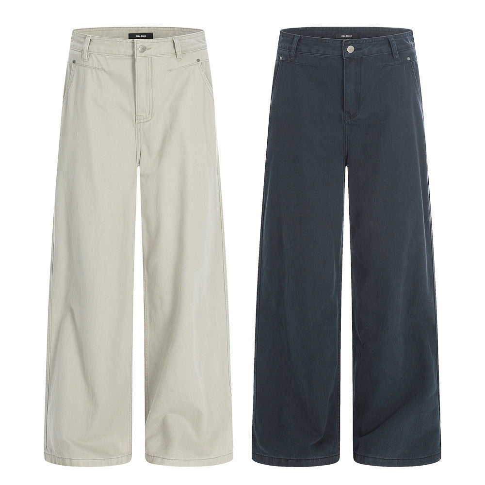 Wide-Leg Straight-Cut Trousers – Men's Relaxed Utility Pants with Back Pocket