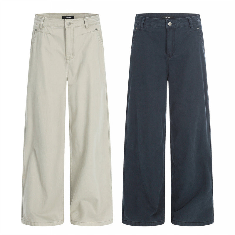 Wide-Leg Straight-Cut Trousers – Men's Relaxed Utility Pants with Back Pocket